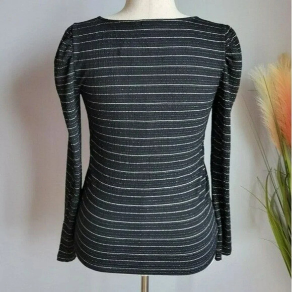 LOFT, New, Black Sparkle Puff Sleeve Square Neck Stretch Knit Top Size Medium - Picture 6 of 12